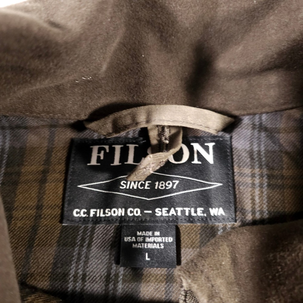 Filson Mile Marker Coat Mens L Otter Green Waxed Cotton Jacket 11010768 USA - Picture 6 of 9